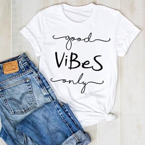Women Lady Letter Printed Good Vibes Print Ladies Fashion Summer T Tee Tshirt Womens Female Top Shirt Clothes Graphic T-shirt