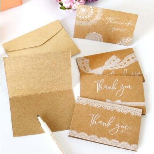1Pack Lace Thank you Envelope 11.5*8CM leather 6 stickers+6 envelopes+6 folded cards greeting card 10.5*7CM