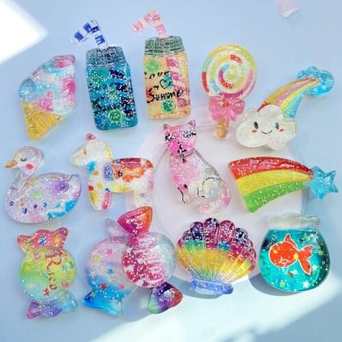 10Pcs Cute Resin Mixed Cartoon Rainbow Candy Series FlatBack Cabochons Scrapbooking DIY Jewelry Craft Decoration Accessories H10