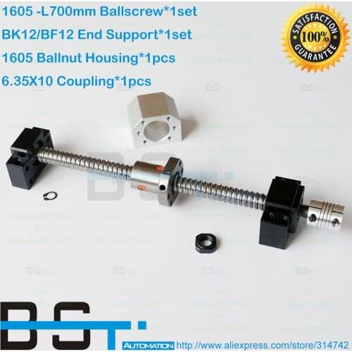 BSTMOTION 1605 Ballscrew RM1605 - L 700mm + SFU1605 Ballnut + BK12 BF12 End Support + 1605 Nut Housing Bracket + 6.35*10 Coupler