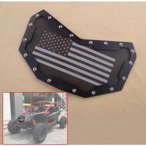 Black Motorcycle Grille Front Bumper Mesh Kit Decoration Fit for Can-Am Maverick X3 2017 2018 2019 2020 2021 American Flag