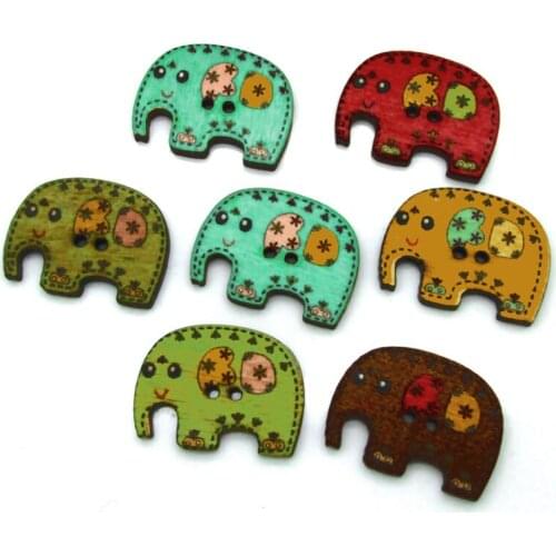 50pcs Mixed Elephants Wooden Sewing Buttons For Clothing Needlework Scrapbooking Wood Botones Decorative Crafts Diy Accessories