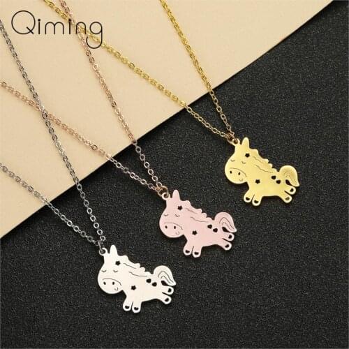 QIMING Baby Horse Unicorn Pendant Necklace For Children Women Cute Star Kids Jewelry Cartoon Necklace Party Birthday Gift