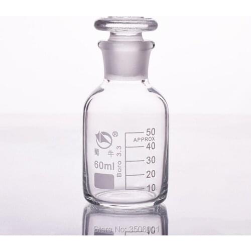 Reagent bottle,Narrow neck with standard ground glass stopper,Clear,Boro. 3.3 glass,Capacity 60ml,Sample Vials