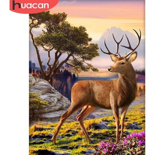 HUACAN Full Square Round Diamond Painting Deer Diamond Embroidery Animal Rhinestones Pictures Wall Decoration