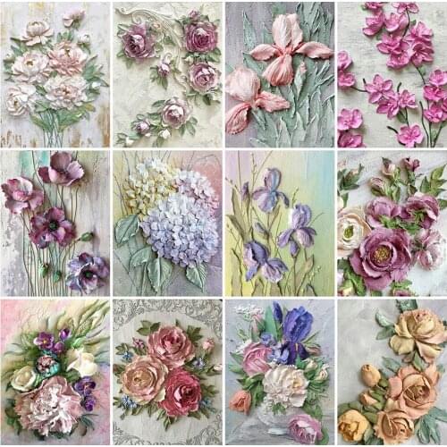 KAMY YI Flower Embossed Plastic 3D Vision Diamond Painting Cross Stitch 5D Diy Full Diamond Embroidered Mosaic Home Decoration