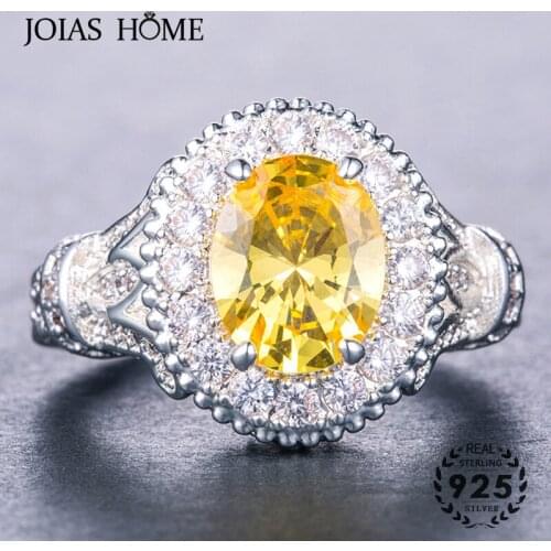 JoiasHome Classic Silver Rings For Women With 11mm Round Shape Citrine Topaz Gemstone Jewelry Wedding Party Gift Ring Wholesale