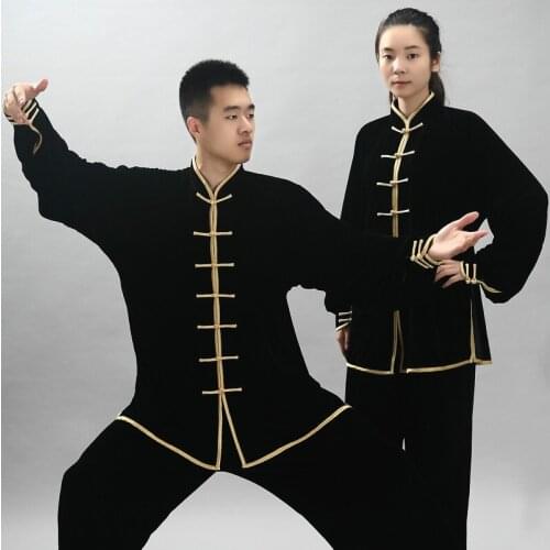 Velvet Winter Autumn Kung Fu Uniform Long Sleeve Wushu Competition Costume Martial Arts Suit Tai Chi Morning Exercise Cloth 90