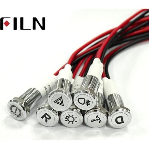 FILN 50pcs 10mm Lamp FILN 12V LED Car Boat LED Warning Dashboard Signal Lights Instrument Pilot light with symbol