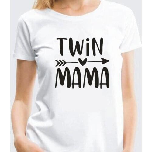 Summer Tee Shirt Femme Harajuku Twin Mom Letter Print T Shirt Women Tops Short Sleeve Casual Plus Size T-shirts Camisas De Mujer
