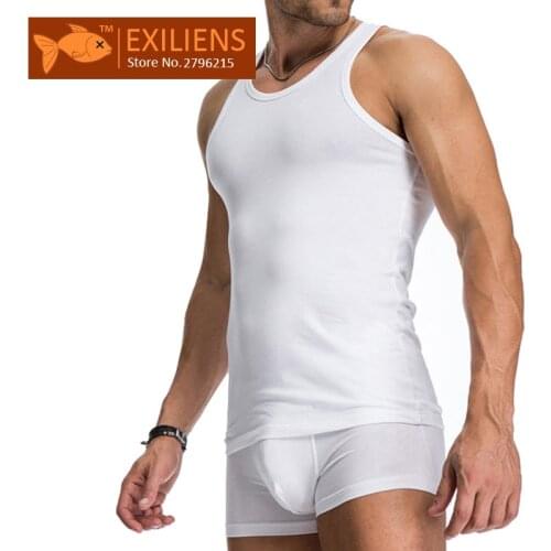 [EXILIENS] Undershirt Men Underwear Brand Sexy Shape Undershirts Bodysuit Tank Tops Cotton Fitness Male Shirts Size Plus t1287