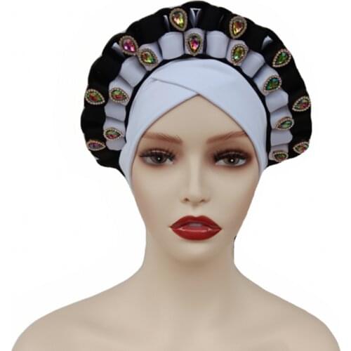 Islam Muslim Hijab Scarf Women Fashion Patchwork With Diamond Bonnet 2021 New Elegant India Abaya Muslim Turbans For Women Caps