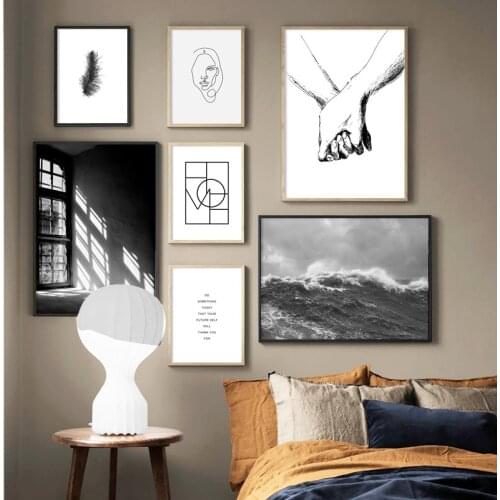 Wall Art Canvas Painting Black White Feather Wave Window Quotes Nordic Posters And Prints Wall Pictures For Living Room Decor