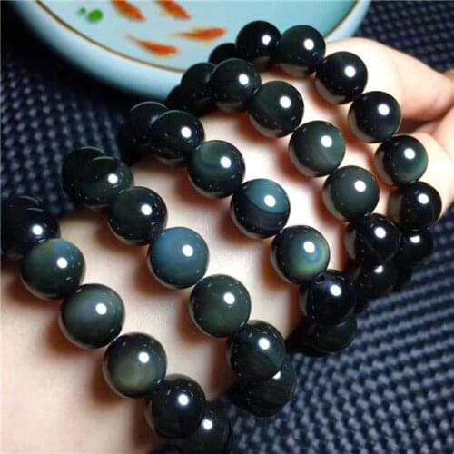 Natural Green Obsidian Rainbow Round Beads Stretch Bracelet AAAA 12mm