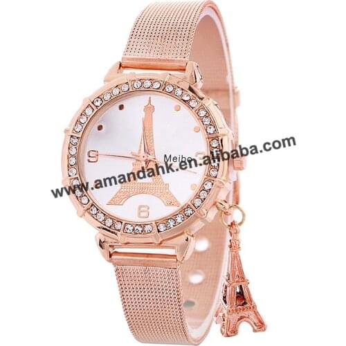 Wholesale Hot Sale New Casual Women Watch Fashion Casual Alloy Mesh Watches Tower Pendant Women Dress Wrist Watches