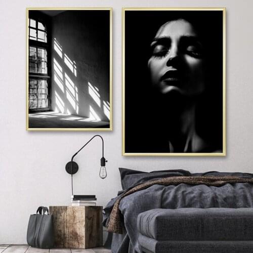 Scandinavian Poster Fashion Girl Black White Wall Art Canvas Painting Nordic Posters And Prints Wall Pictures For Living Room