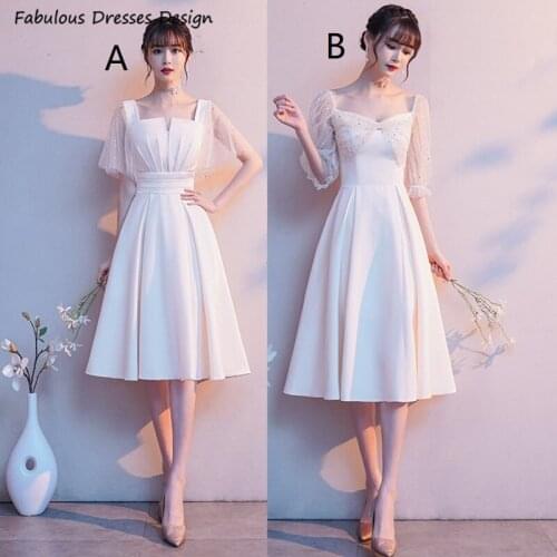 Bling Sequin A Line Bridesmaid Dresses With Sleeve White Tea Length Maid Of Honor Dress Deramlike Wedding Party Dress