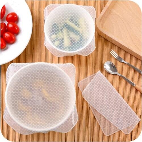 3PCS/Set Environmental Protection Film Reusable Wrap Seal Food Fresh Silicone Keeping Wrap Lid Cover Stretch Vacuum Kitchen Tool