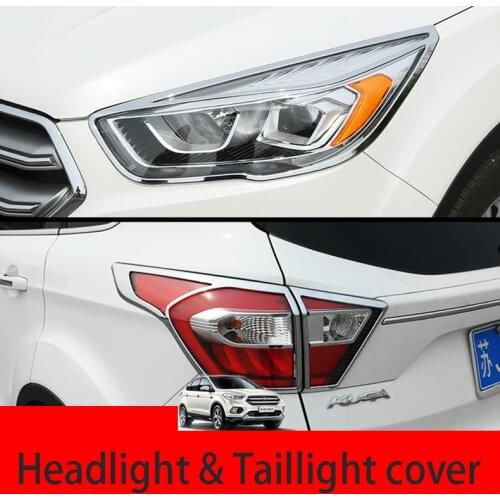 Fit For Ford Escape Kuga 2017 Chrome Front Rear Headlight Taillight Head Light Tail Lamp Cover Trim Molding Garnish Frame Bezel