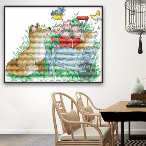 Full Range of Embroidery Starter Kits Dog Butterlfy Pattern, DIY Needlework Kits for Beginners, Handicraft Lovers, Adults