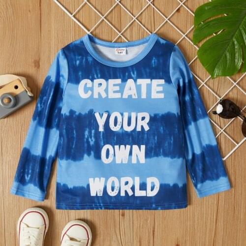 PatPat Toddler Boy Letter Print Colorblock Casual Long-sleeve T-shirt