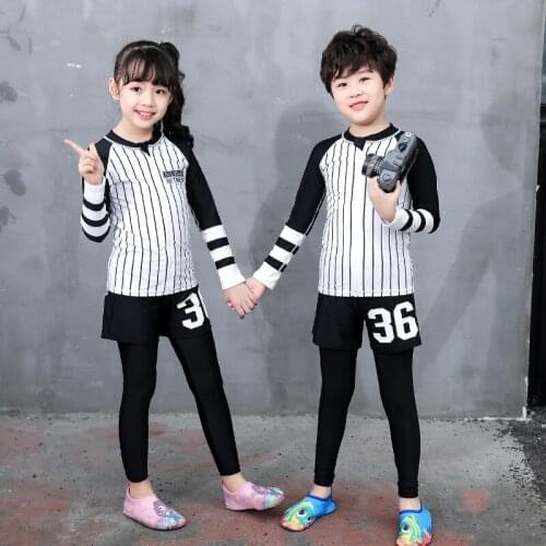 Girls & Boys Long Sleeve Rashgurad 3pcs set Swimsuit UPF 50+ Kids Swimwear Sunsuits Swim Surf Snorkeling Top Bottom Tracksuits