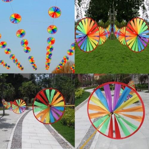 Colorful Turntable Windmill Outdoor Garden Kindergarten Layout Decoration Children Toys String Rope Pinwheel Y4UD