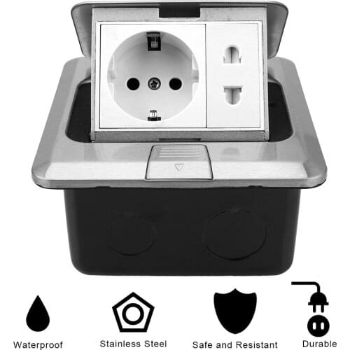 EU/Universal Power Outlet Pop Up Floor Socket Hidden Type Stainless Steel For Meeting Room Electrical Switches