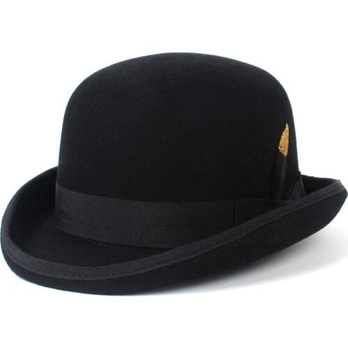 100% Wool Womens Mens Black Brown Bowler Hat Gentleman Crushable Derby Hat Dad Billycock Groom Hats Steampunk S M X XXL
