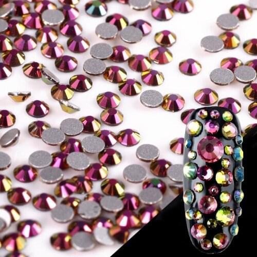 1440pcs Glass 3D Rhinestones For Nail Art Design Gems Nail Decorations Crystal Strass Flame AB Stones