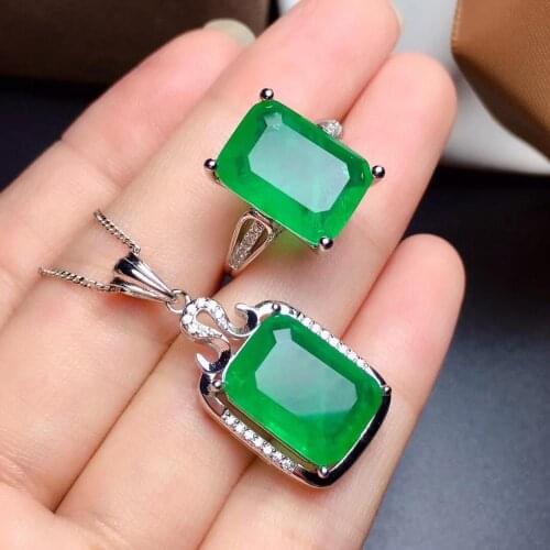Wedding Best Gift Emerald jewelry set Emerald 925 sterling silver 1pc Emerald pendant,1pc Emerald ring