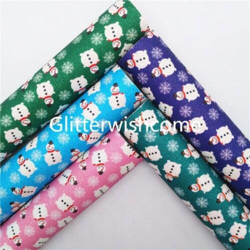 Glitterwishcome 21X29CM A4 Size Snowman Printed Fine Glitter Fabirc with Soft Felt Backing,Glitter Leather Sheets, GM951B