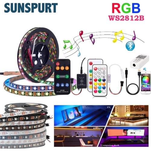 1M-5M 5V USB WS2812B Smart Pixel Led Strip Light RF Bluetooth Music Controller Addressable TV Back Under Cabinet Lamp IP30/65/67