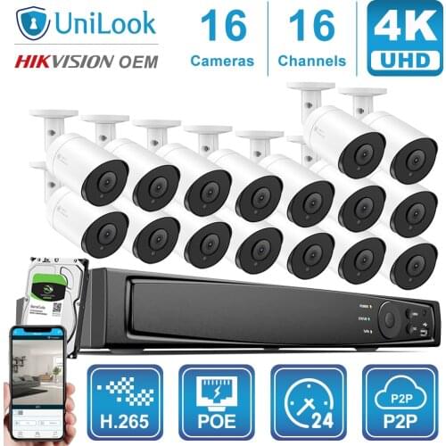 UnILook 16CH NVR 8/10/12/16Pcs 4K 8MP Bullet POE IP Camera NVR Kit Security CCTV Audio Night Vision 30m Onvif H.265 P2P View