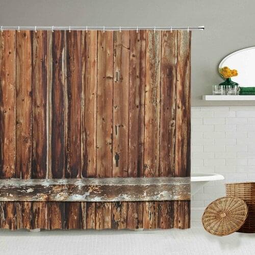 Vintage Old Wooden Door Shower Curtain Country Barn Farmhouse Home Bathroom Deco Waterproof Hanging Screen With Hook Washable