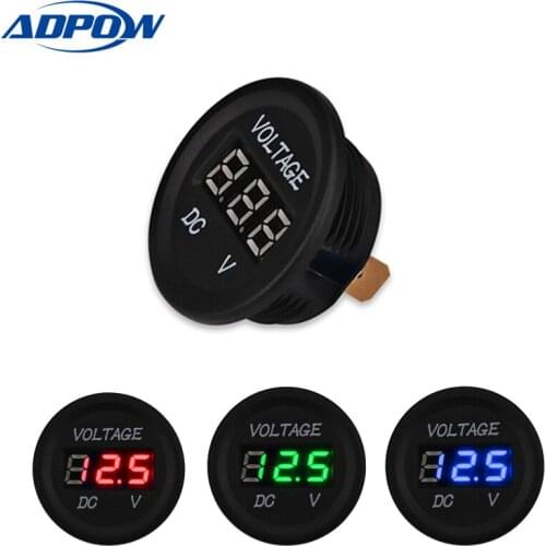 ADPOW Led Display Waterproof Motorcycle Voltmeter Gauge Voltage Meter Led Digital Voltmeter Marine Dc12v-24v For Motorcycle Car