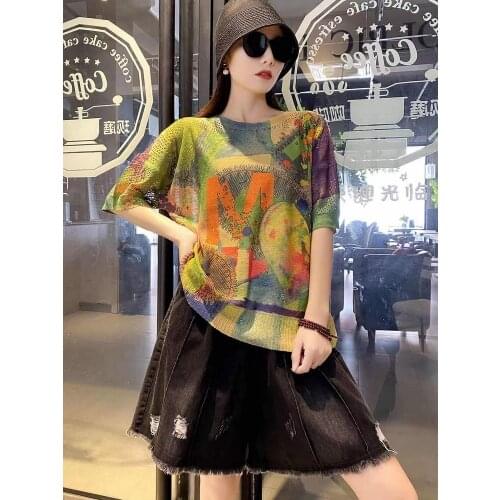 Ladies Hollow Out Graffiti Goth Tops Women Nice knitted Top Womens Punk Sweatshirts Summer Fashion Streetwear Gothic Clothes