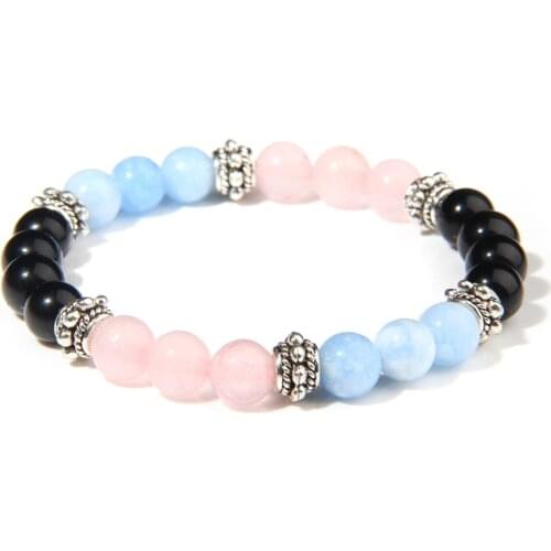 Handmade Women Bracelet Colorful Natural Pink Quartz Stone Beads Bracelet Elastic Aquamarines Stone Beads Charm Bracelet Jewelry