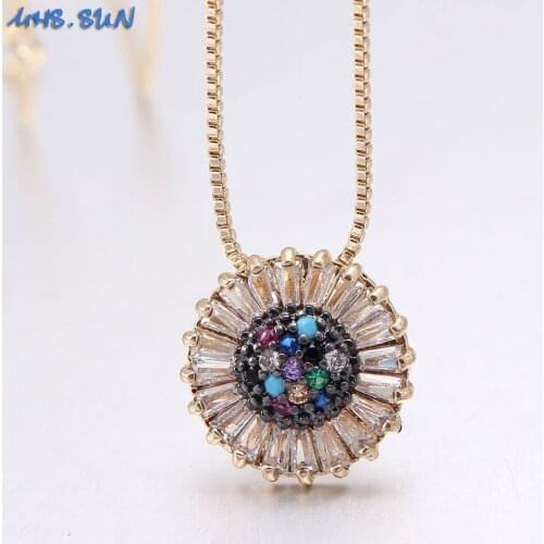 MHS.SUN Mosaic AAA Zircon Sunflower Pendant Necklaces For Women Girls Chain Necklace Gift Gold Color Charm Choker Jewelry