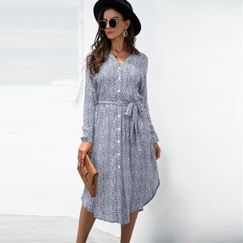 2021 Spring Autumn New Long Sleeve Leopard Print Belt Split Shirt Dress Women Button Pocket Boho Holiday Casual Dresses Vestidos