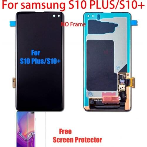 Original SUPER AMOLED S10 plus LCD For SAMSUNG Galaxy S10 Plus G975 G975F Display Touch Screen Digitizer Assembly With Frame