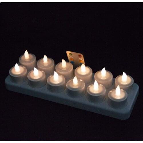 12pcs Remote controlled Rechargeable Flameless TeaLight candle lamp 8 keys 4H/8H time controller Frosted holder Xmas Party Decor