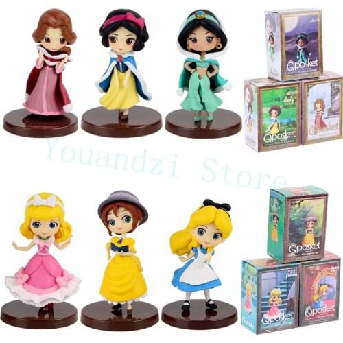 3pcs/lot 8cm Q Posket Figure Toys Princess Snow White Alice Jasmine Belle Jessie Merida Sleeping Beauty Model Dolls
