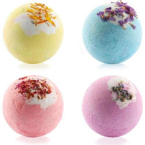 4pcs 100g Bath Ball Bomb Explosion Bathing Ball Bubble Sea Salt Bath Ball with Dried Flower Deep Sea Salt Body Essential Oil