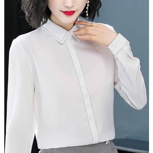 Blouses Woman 2021 White Blouse Women Tops Turn Down Collar Office Ladies Tops Long Sleeve Chiffon Blouse Plus Size Tops C154