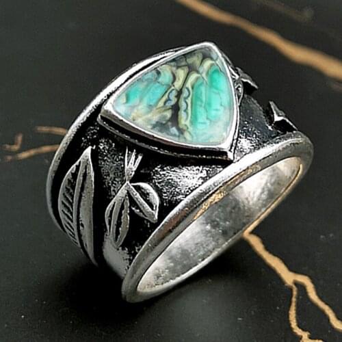 Boho Turquoise Wide Ring Retro Silver Tree Leaf Ornament Ring Vintage Color Knuckle Cocktail Rings For Women Men Party Jewelry