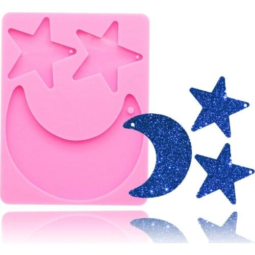 Keychain Epoxy Resin Mold Shiny Star Moon Shape Keyring Pendant Silicone Mould F3MF