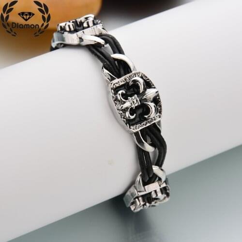 Diamon Personality Religion Bracelet Heart Flower Leather Twist Chain Bangles for Men Women Husband Son Birthday Gift