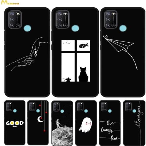Realme C12 Cases Real Me C 15 For Realme C15 Back Cover Coques Realme C11 32GB C 11 Phone Cases Black TPU Print Queen Deer Space