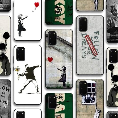 Banksy Art Case for Samsung Galaxy S21 A51 S20 A50 A71 A70 A12 A21S S10 S9 S8 A20 A30 S10e Note 20 10 Plus Ultra Lite Black TPU